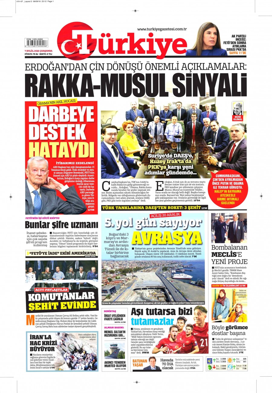 7 Eylül 2016 gazete manşetleri - 627