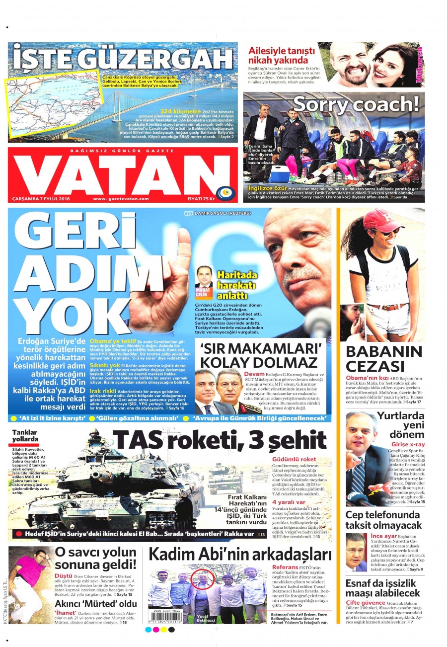 7 Eylül 2016 gazete manşetleri - 888