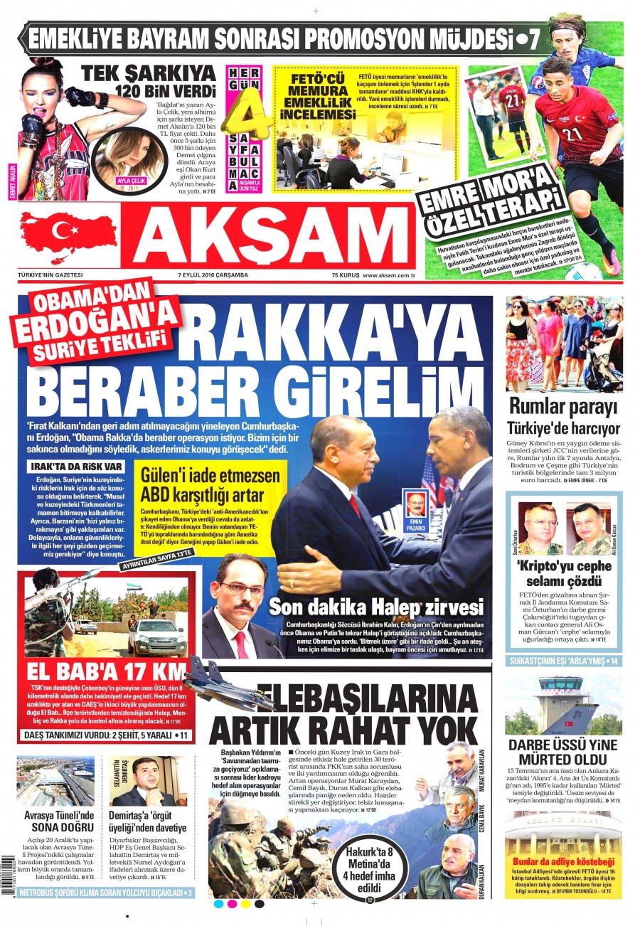 7 Eylül 2016 gazete manşetleri - 708