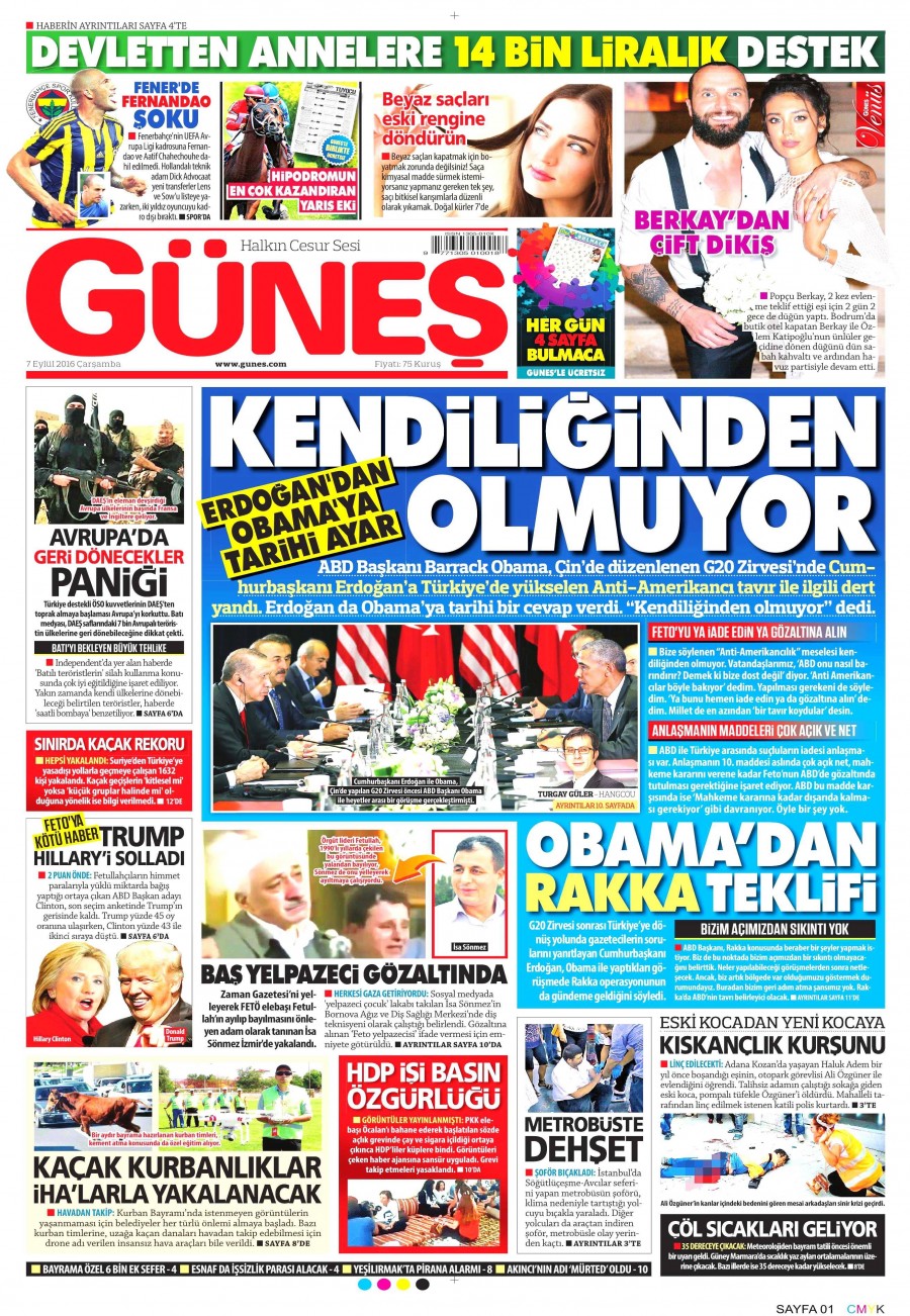 7 Eylül 2016 gazete manşetleri - 751