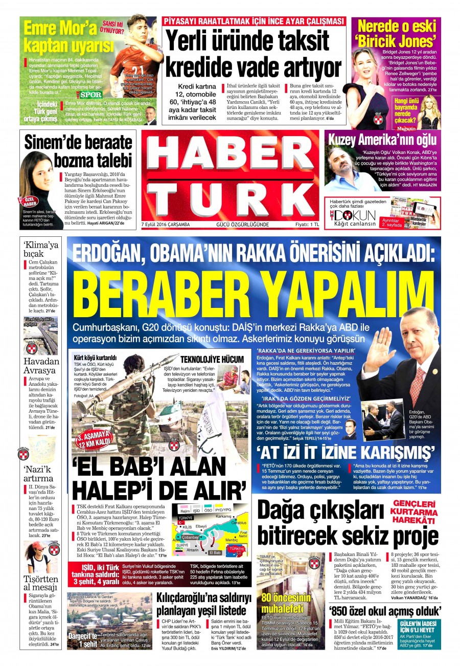 7 Eylül 2016 gazete manşetleri - 666