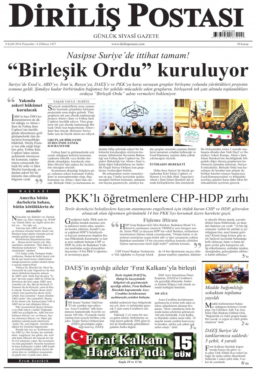 8 Eylül 2016 gazete manşetleri - 797