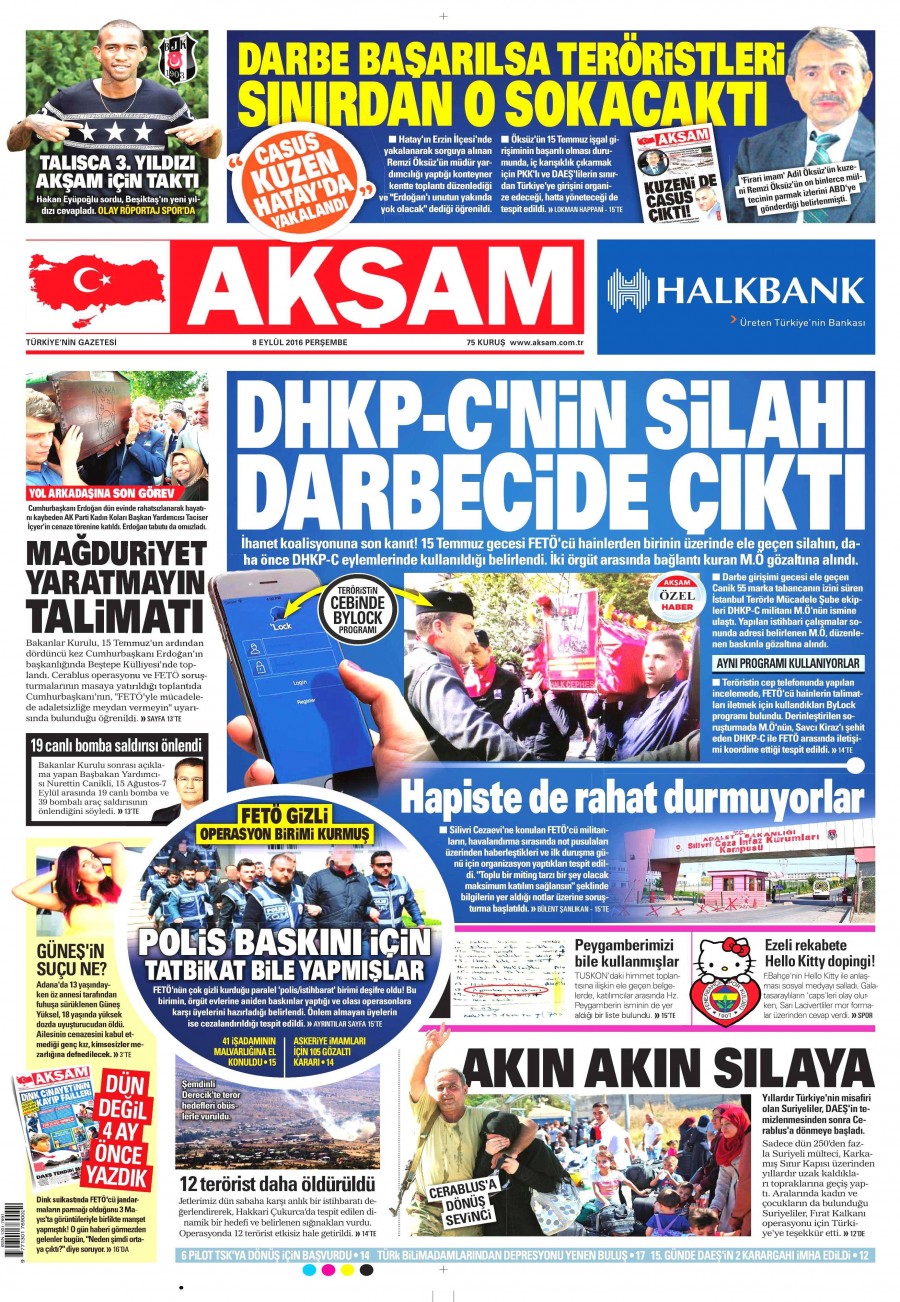 8 Eylül 2016 gazete manşetleri - 879