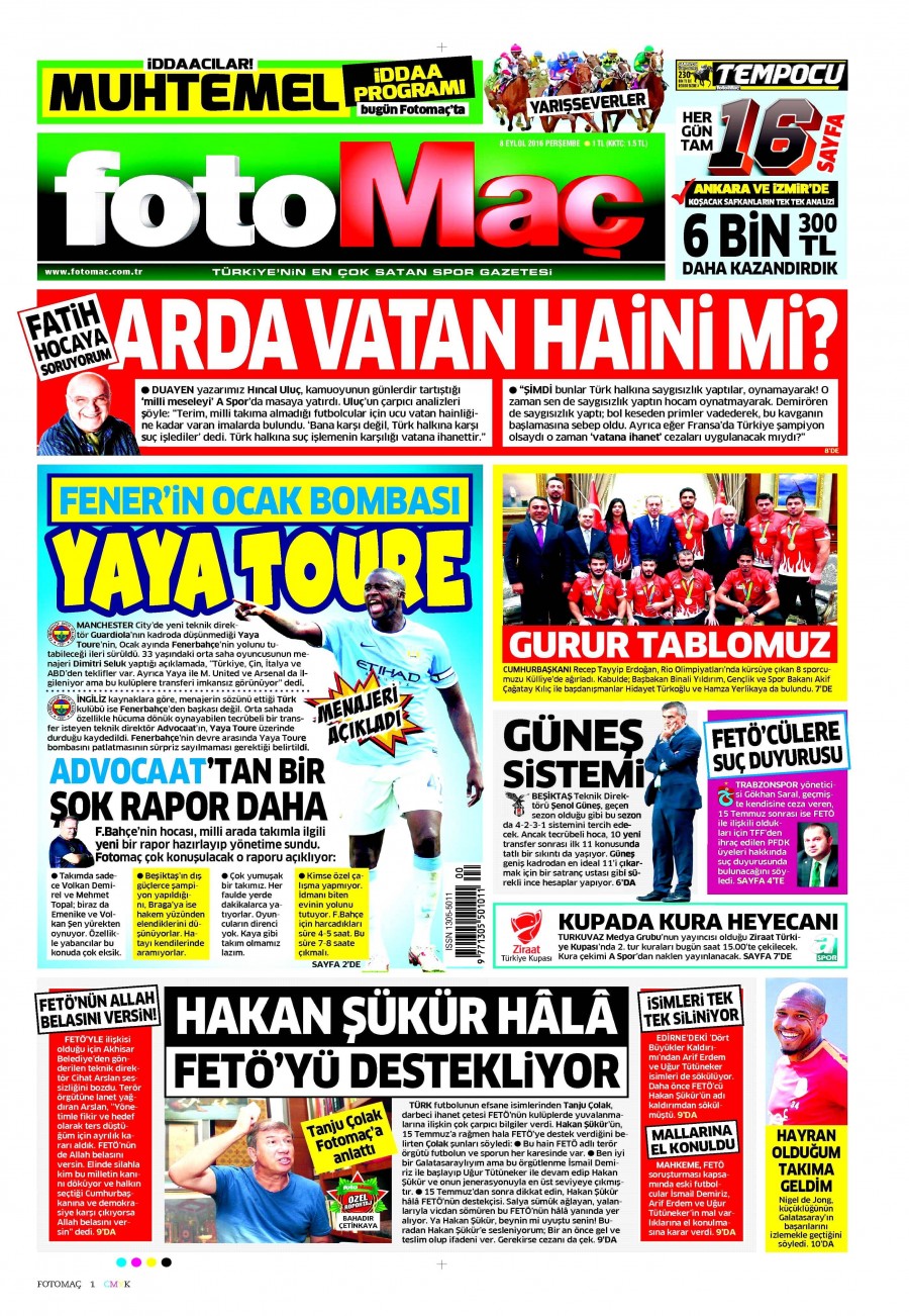 8 Eylül 2016 gazete manşetleri - 945