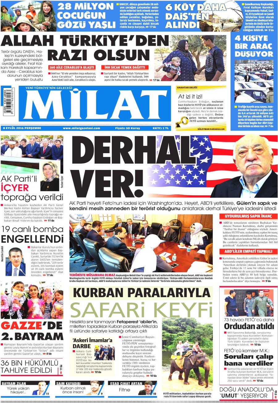 8 Eylül 2016 gazete manşetleri - 842