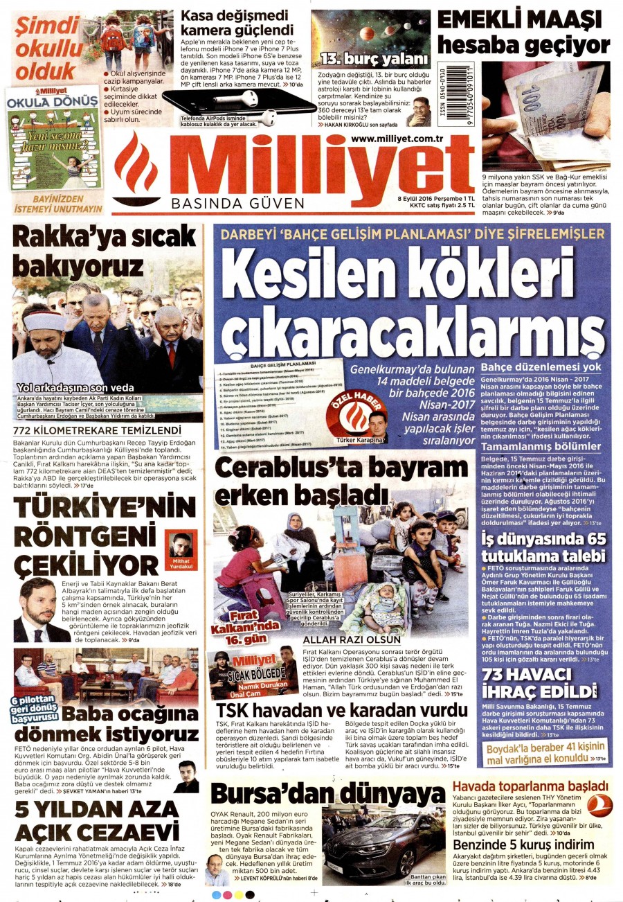 8 Eylül 2016 gazete manşetleri - 903