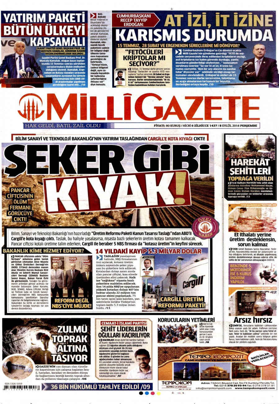 8 Eylül 2016 gazete manşetleri - 657