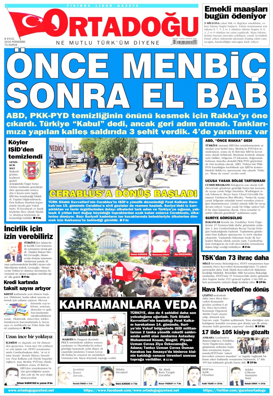 8 Eylül 2016 gazete manşetleri - 742