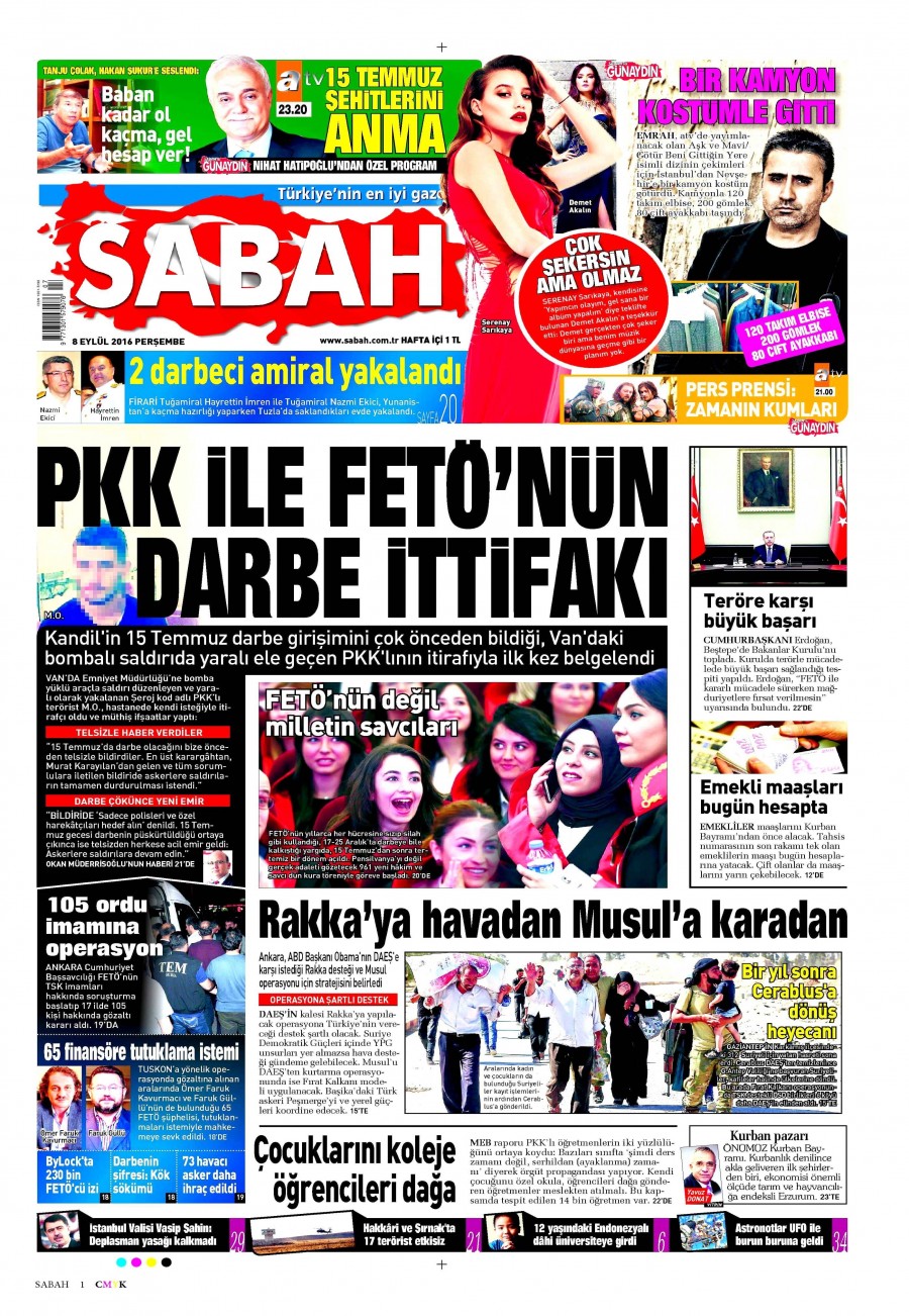 8 Eylül 2016 gazete manşetleri - 829