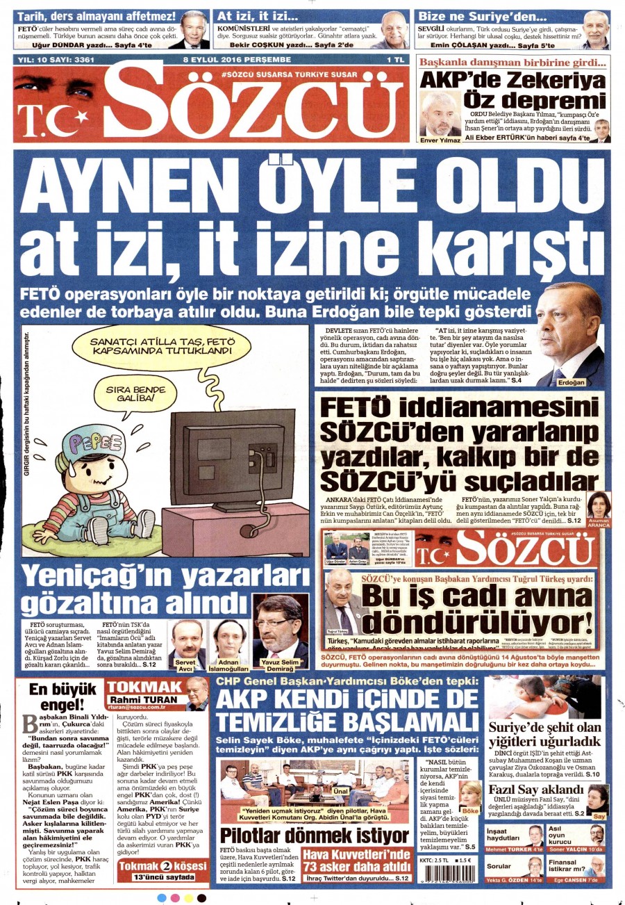 8 Eylül 2016 gazete manşetleri - 754