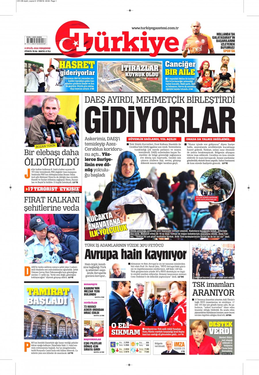 8 Eylül 2016 gazete manşetleri - 843