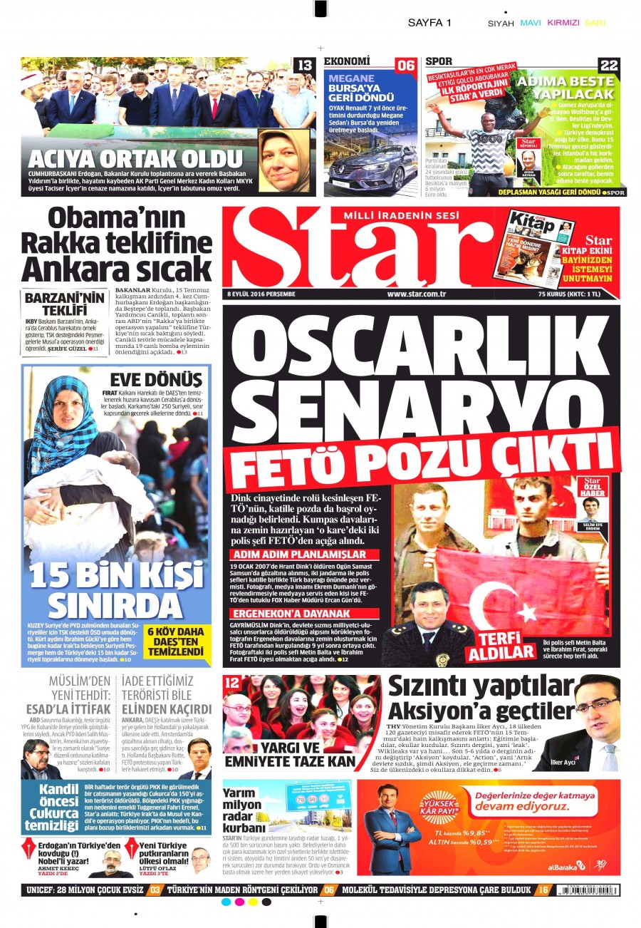 8 Eylül 2016 gazete manşetleri - 645