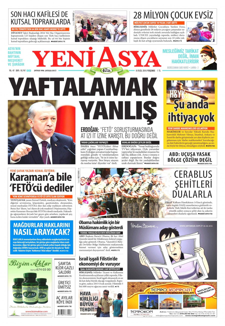 8 Eylül 2016 gazete manşetleri - 766