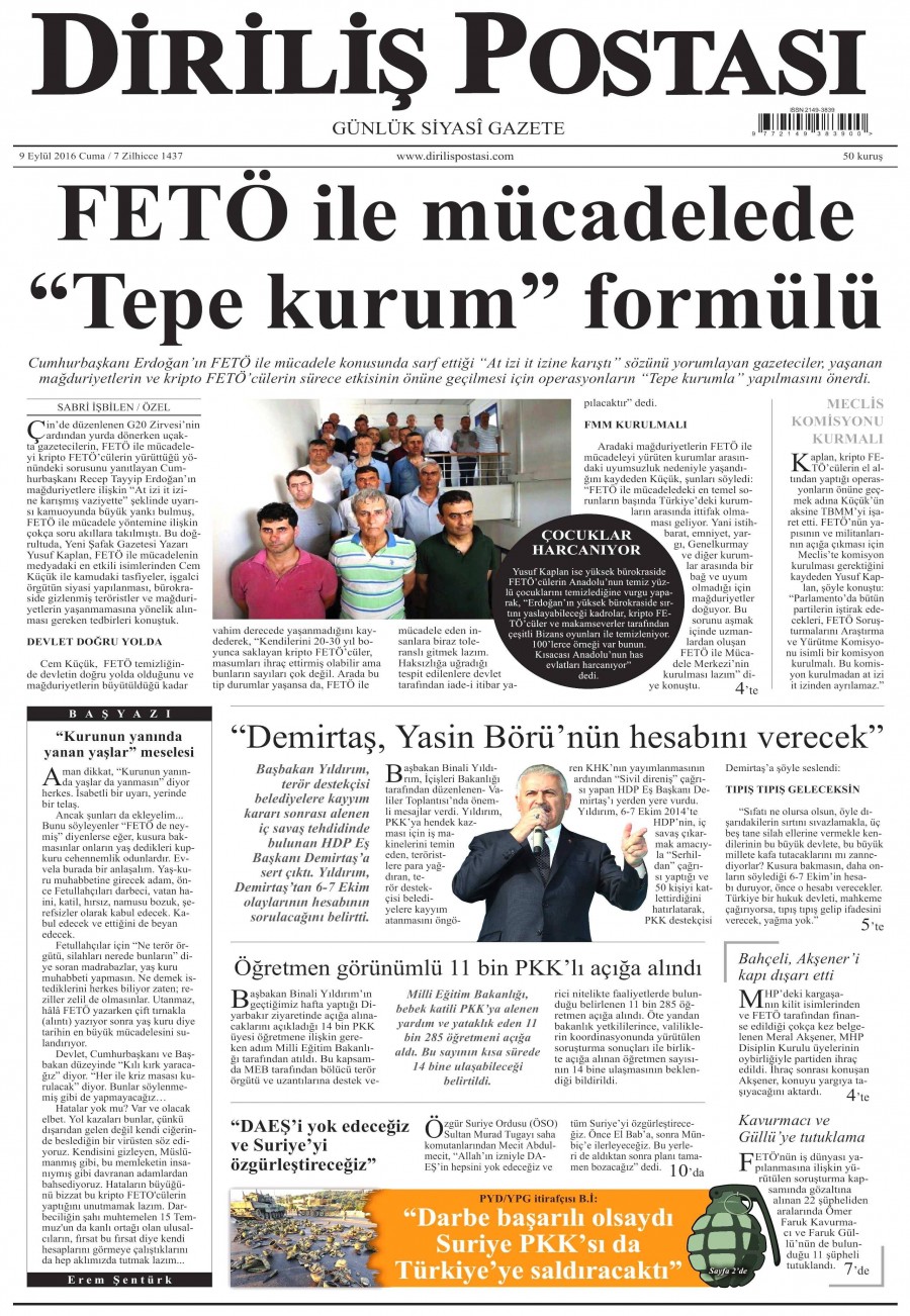 9 Eylül 2016 gazete manşetleri - 614