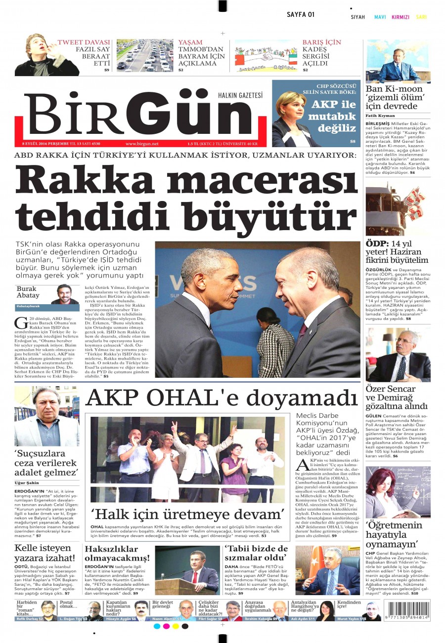 9 Eylül 2016 gazete manşetleri - 923