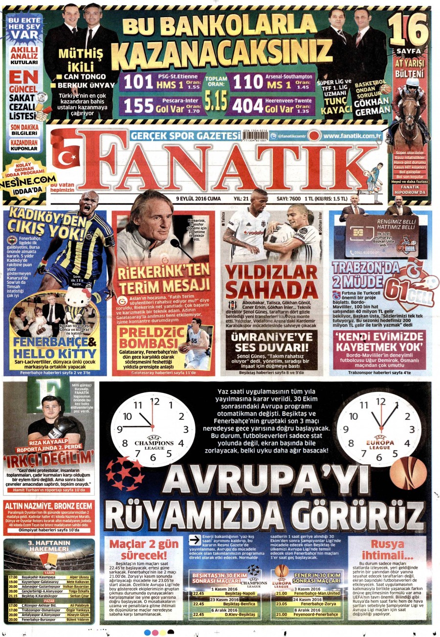 9 Eylül 2016 gazete manşetleri - 597