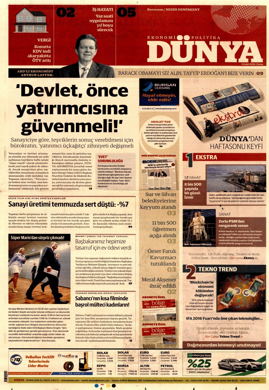 9 Eylül 2016 gazete manşetleri - 746