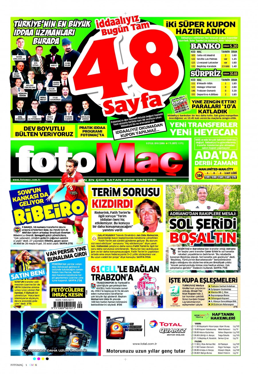 9 Eylül 2016 gazete manşetleri - 858