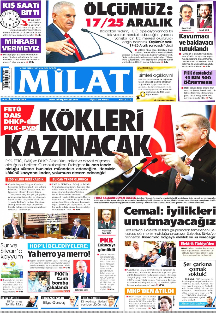9 Eylül 2016 gazete manşetleri - 530