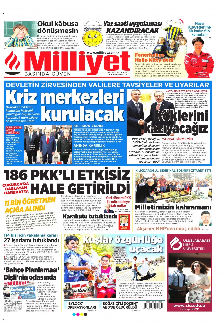 9 Eylül 2016 gazete manşetleri - 599