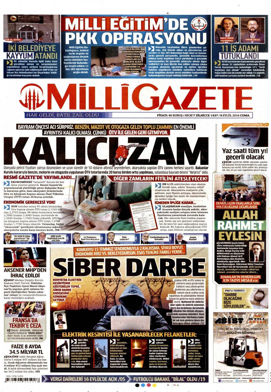 9 Eylül 2016 gazete manşetleri - 903