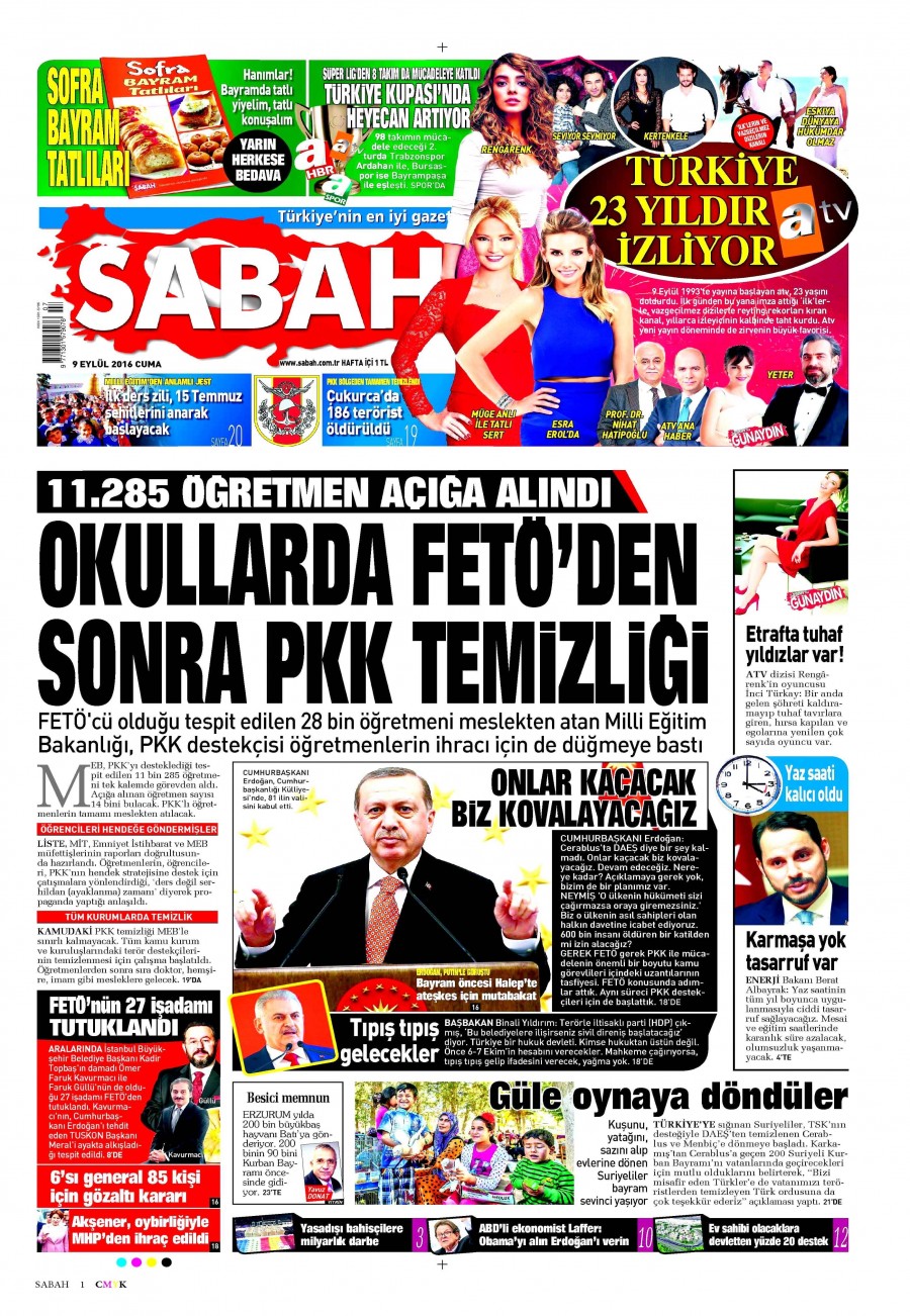 9 Eylül 2016 gazete manşetleri - 768