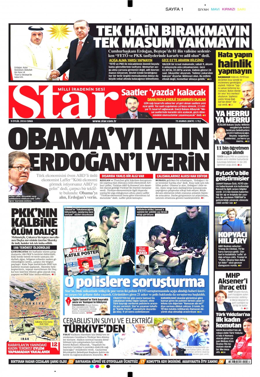 9 Eylül 2016 gazete manşetleri - 724
