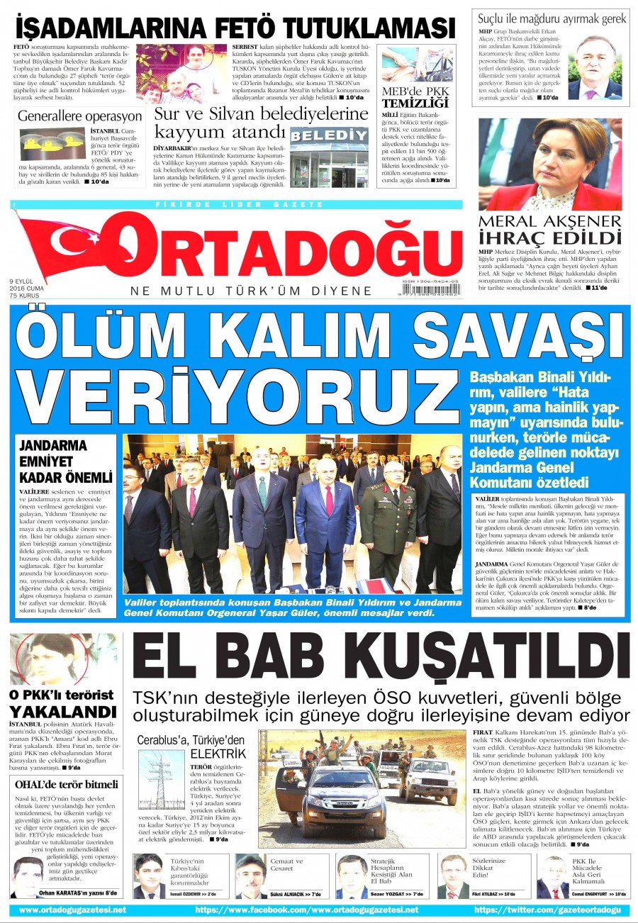 9 Eylül 2016 gazete manşetleri - 863