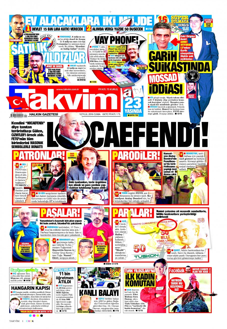 9 Eylül 2016 gazete manşetleri - 513