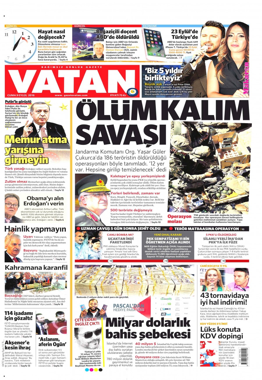 9 Eylül 2016 gazete manşetleri - 714