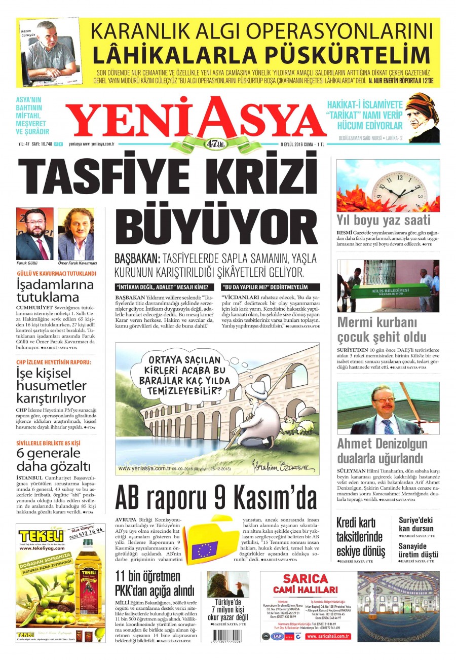 9 Eylül 2016 gazete manşetleri - 776