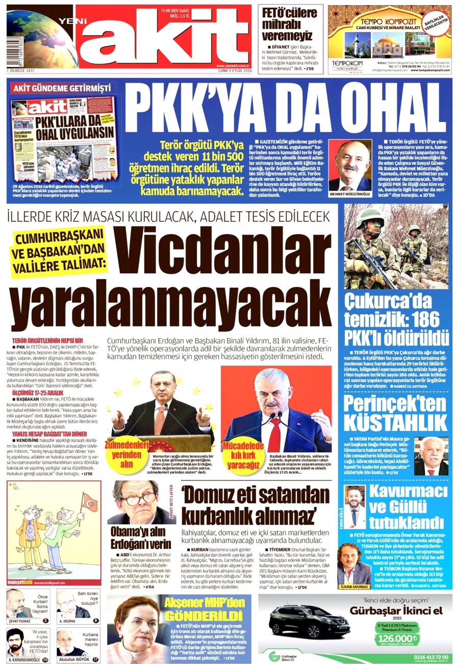 9 Eylül 2016 gazete manşetleri - 745