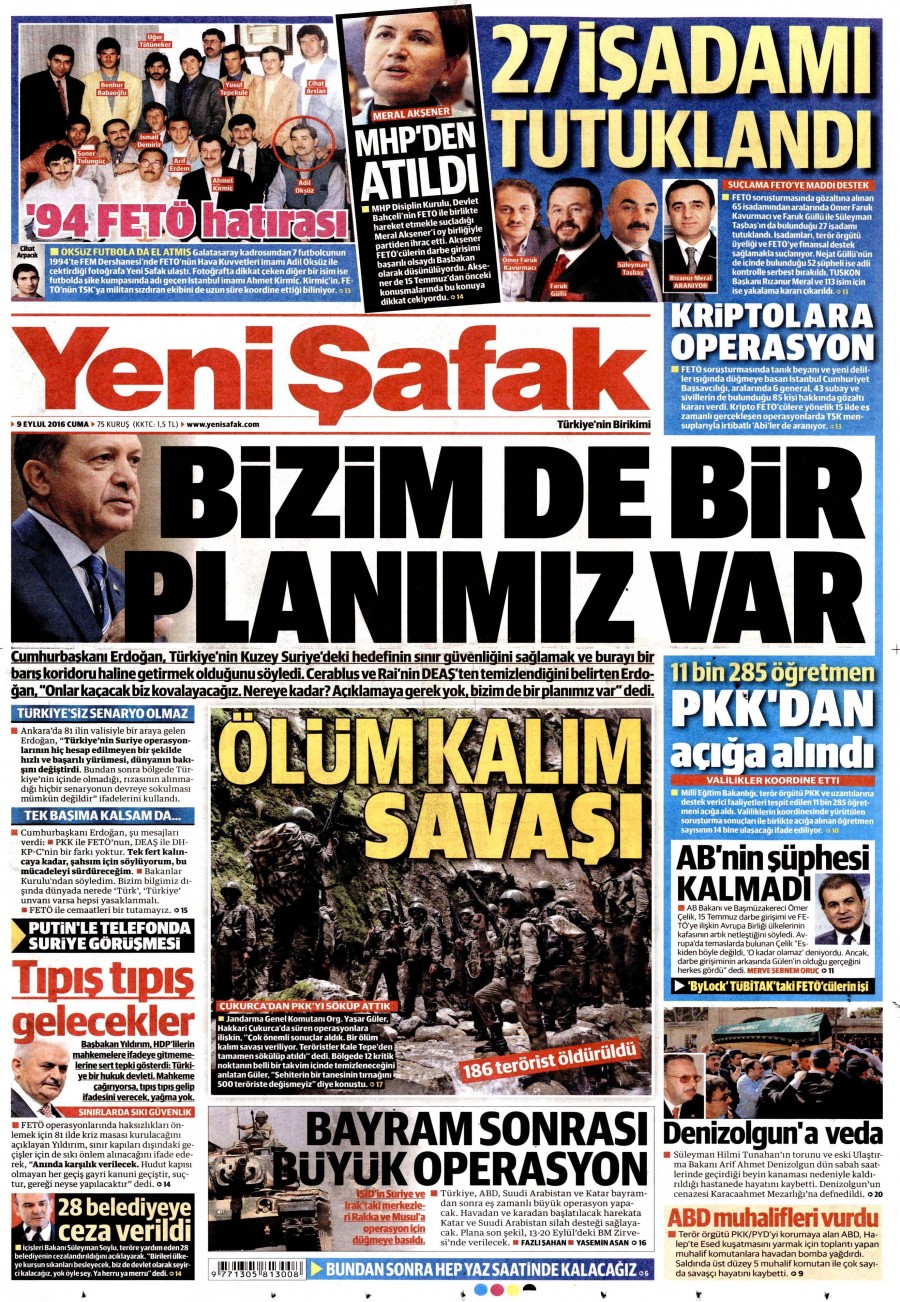 9 Eylül 2016 gazete manşetleri - 530