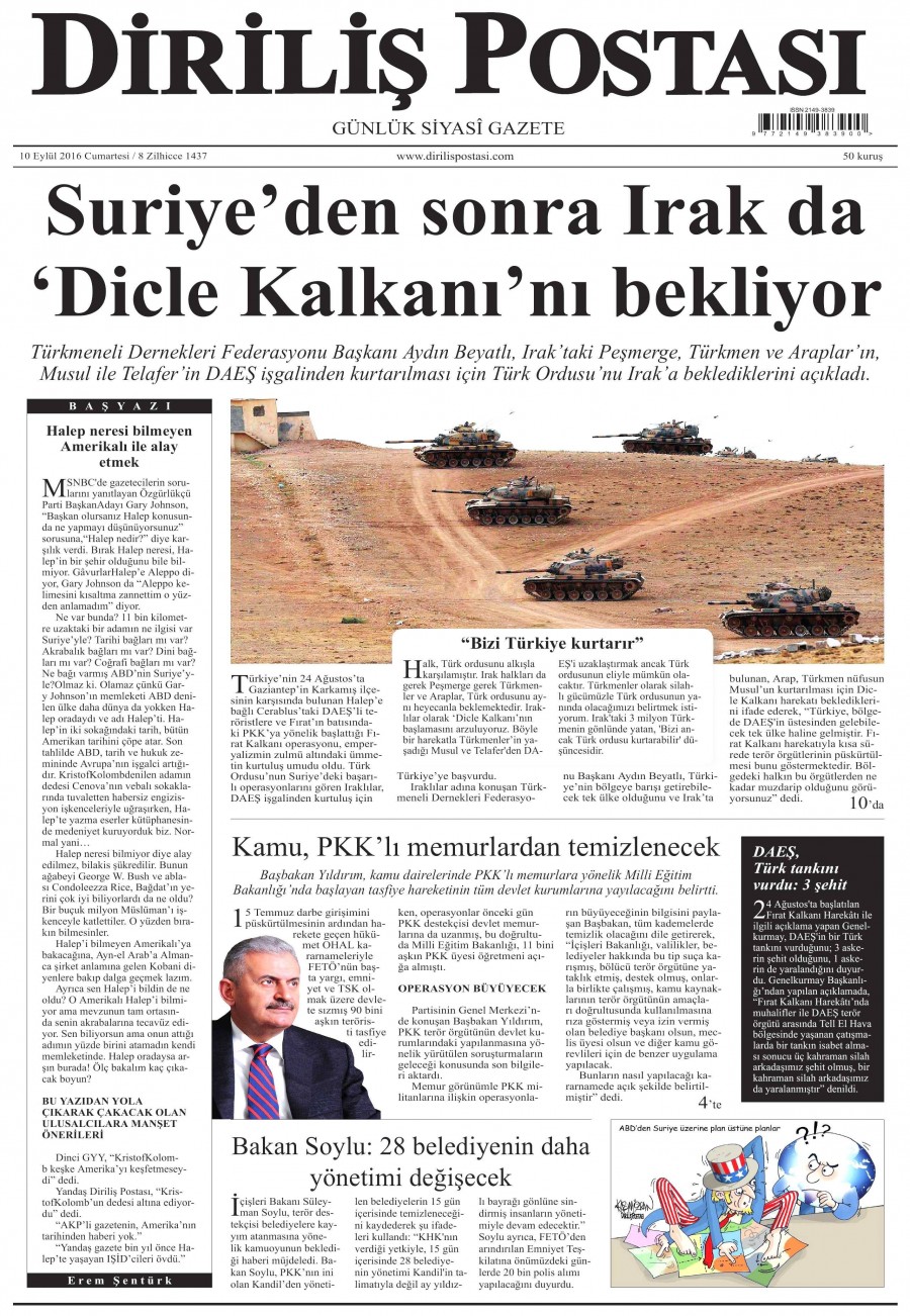 10 Eylül 2016 gazete manşetleri - 749