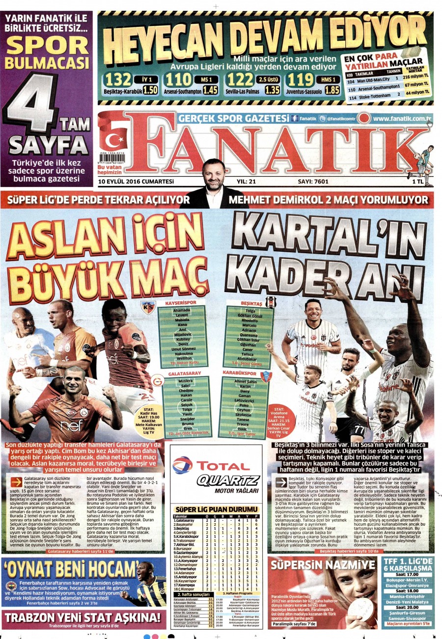 10 Eylül 2016 gazete manşetleri - 792