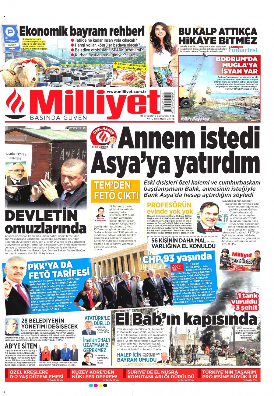 10 Eylül 2016 gazete manşetleri - 542