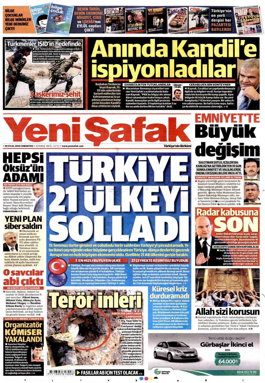 10 Eylül 2016 gazete manşetleri - 896
