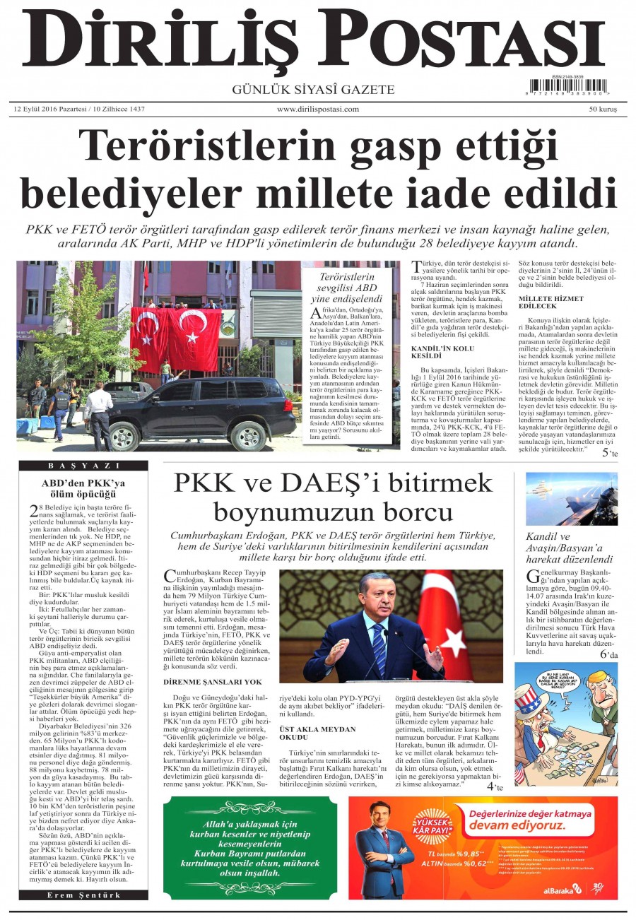 12 Eylül 2016 gazete manşetleri - 13