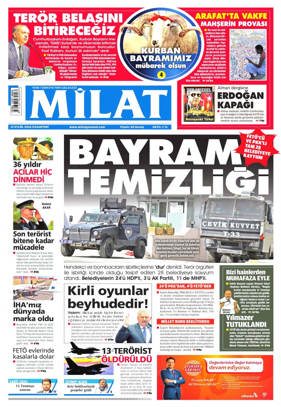 12 Eylül 2016 gazete manşetleri - 15