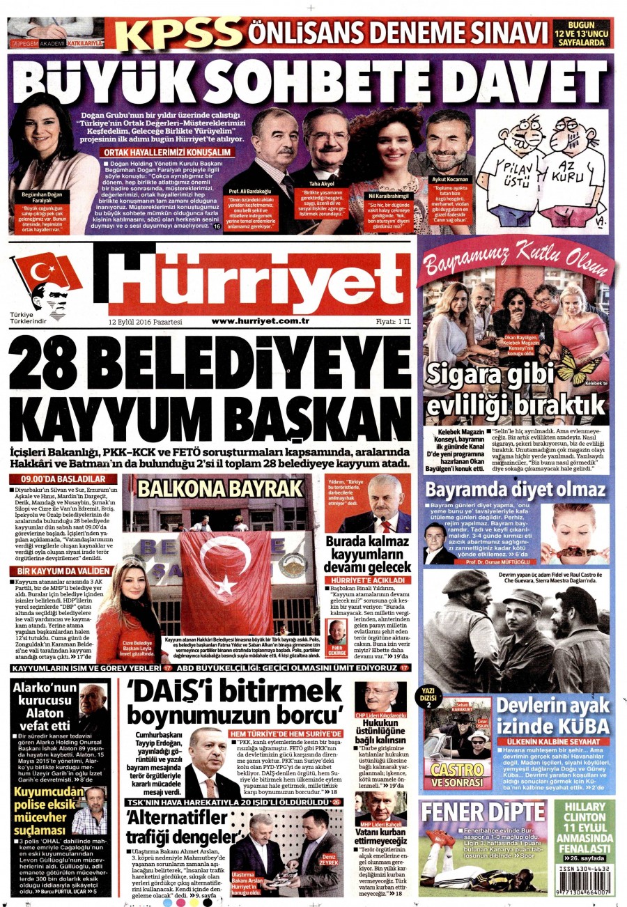 12 Eylül 2016 gazete manşetleri - 10