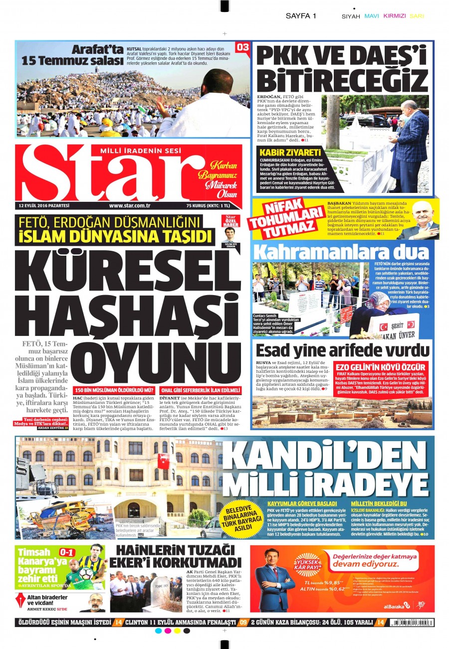 12 Eylül 2016 gazete manşetleri - 7