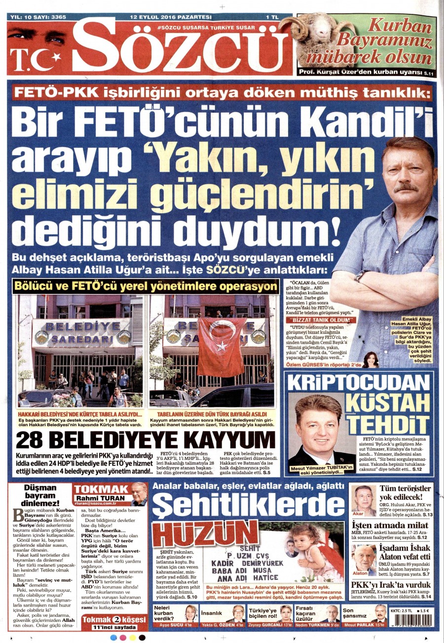 12 Eylül 2016 gazete manşetleri - 6
