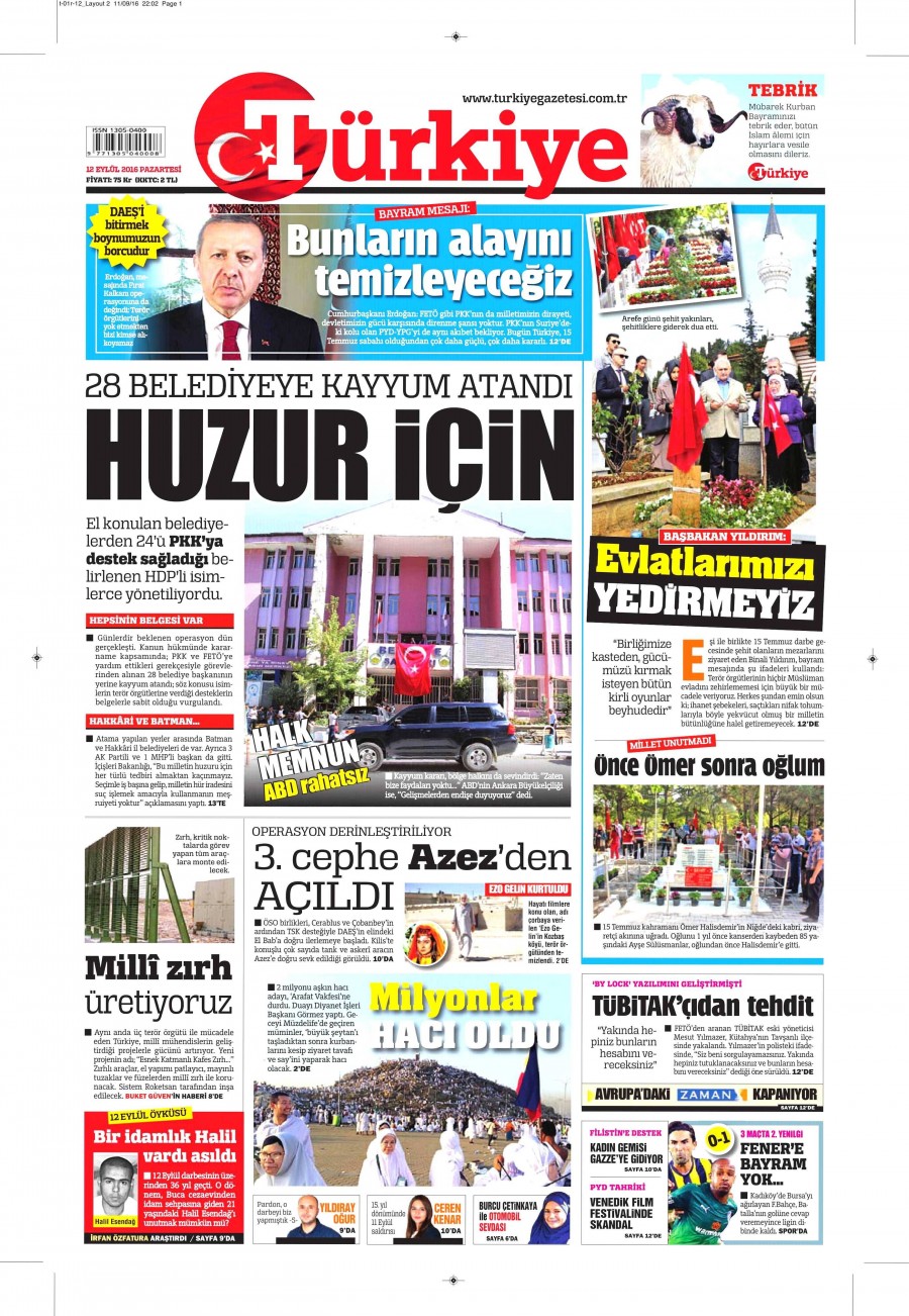 12 Eylül 2016 gazete manşetleri - 16