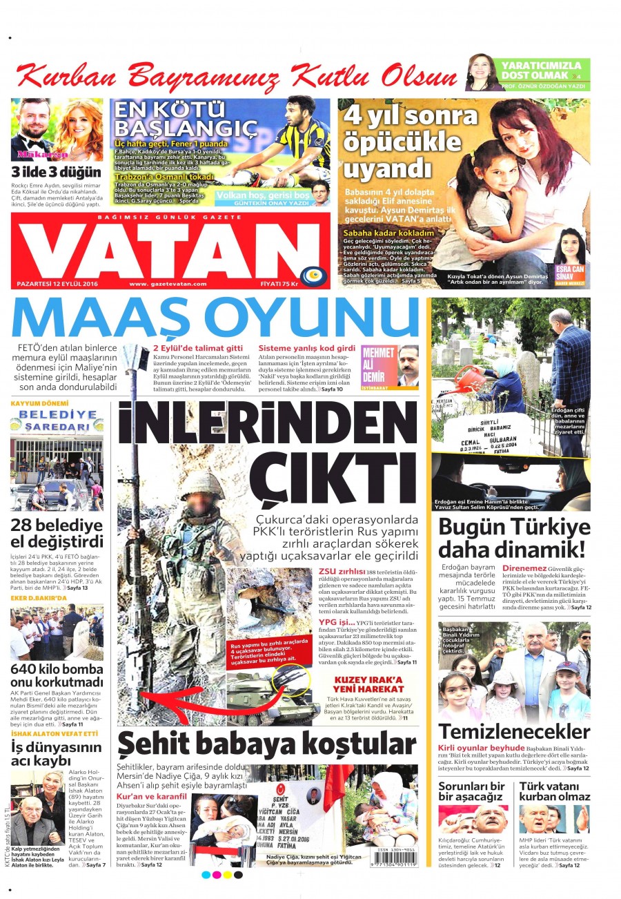 12 Eylül 2016 gazete manşetleri - 3