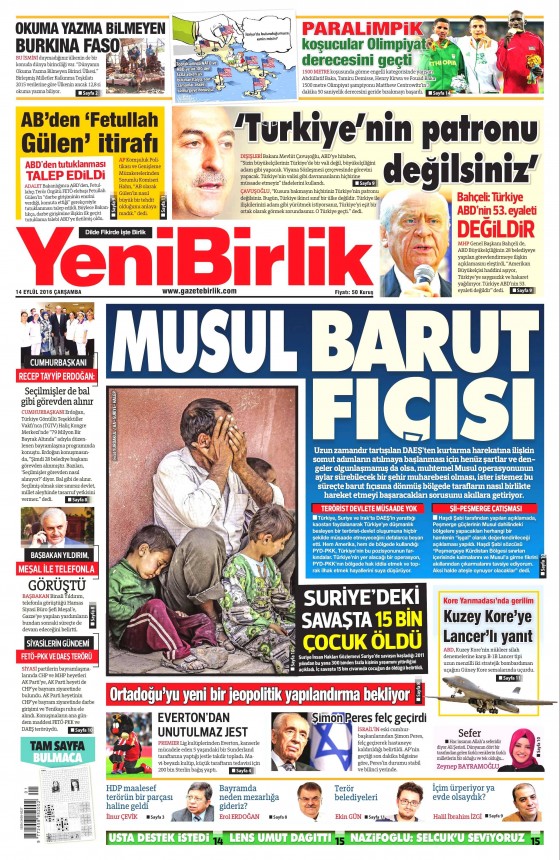 14 Eylül 2016 gazete manşetleri - 680