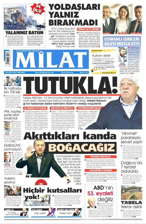 14 Eylül 2016 gazete manşetleri - 823