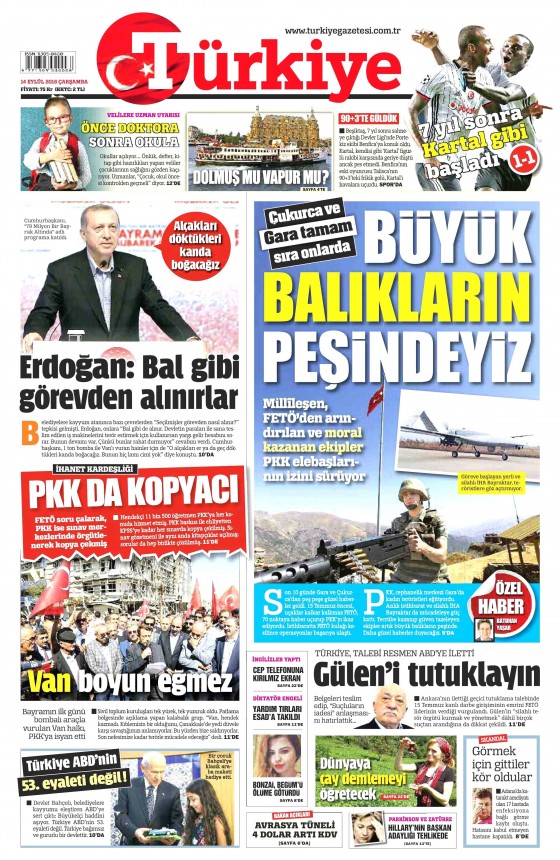 14 Eylül 2016 gazete manşetleri - 778