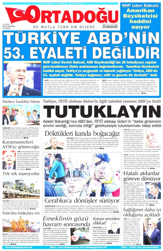 14 Eylül 2016 gazete manşetleri - 586