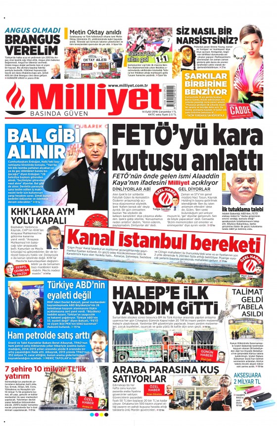 14 Eylül 2016 gazete manşetleri - 896