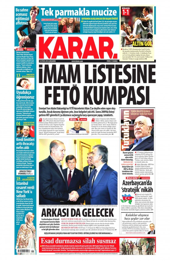 14 Eylül 2016 gazete manşetleri - 791